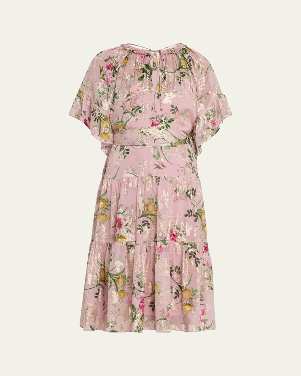 Chase Tiered Floral-Print Fil Coupe Dress